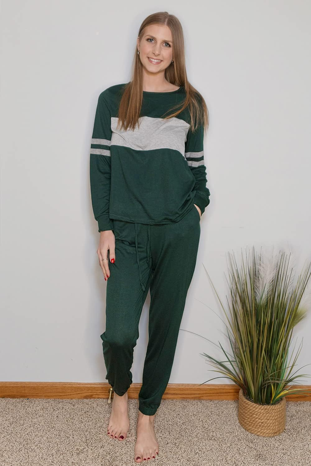 Women'S Color Block 2 Piece Tracksuit Crewneck Long Sleeve Tops Long Sweatpants Outfits Lounge Sets