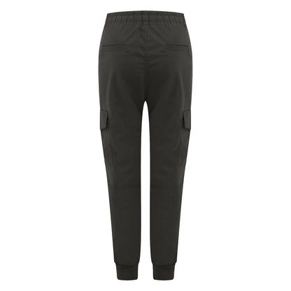 Long Pants for Women Trendy Women plus Size Drawstring Casual Solid Elastic Waist Pocket Loose Pants Gray L JE