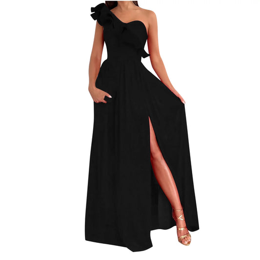 EDHITNR Womens Dresses plus Size Women'S Summer Dresses Clearance, Sleeveless Sloping Shoulder Sexy Long Party Club Dresses, Sizes S-2XL