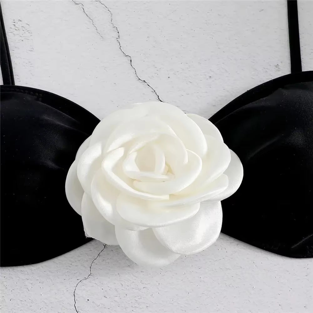 Sexy Flower Bandeau Swimwear Thong Bikini 2025 Women Lace-Up Swimsuit Swimming Bathing Suit Brazilian Bikinis Sets Mujer Biquini