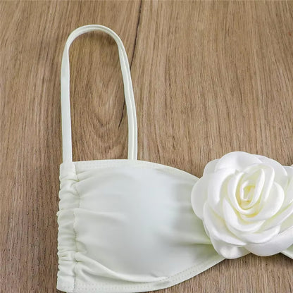 Sexy Flower Bandeau Swimwear Thong Bikini 2025 Women Lace-Up Swimsuit Swimming Bathing Suit Brazilian Bikinis Sets Mujer Biquini