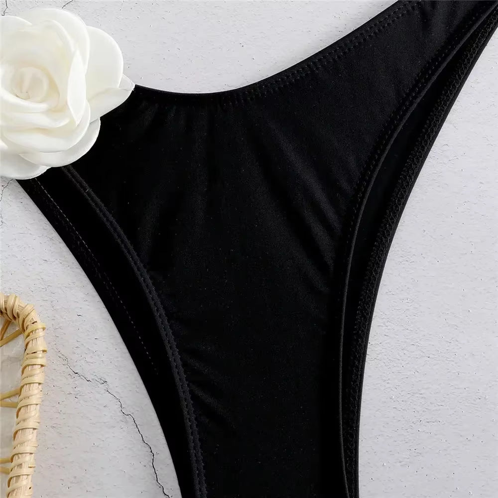 Sexy Flower Bandeau Swimwear Thong Bikini 2025 Women Lace-Up Swimsuit Swimming Bathing Suit Brazilian Bikinis Sets Mujer Biquini